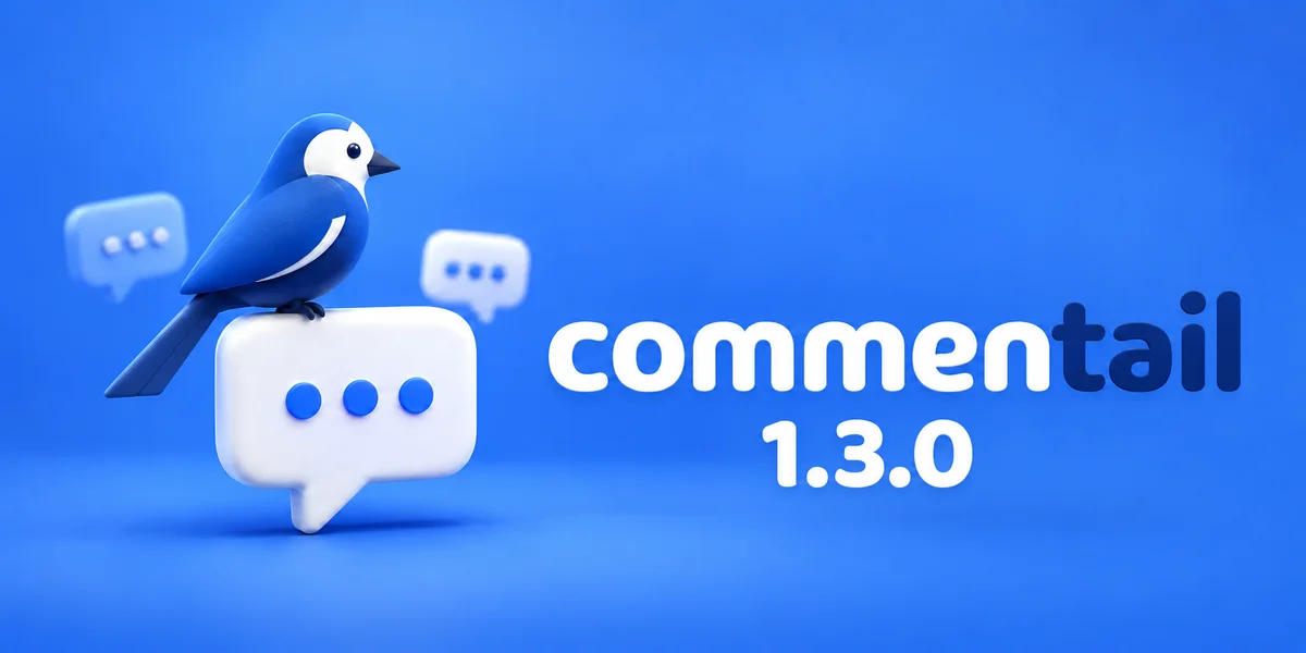 The blue Commentail bird on a comment bubble, with version number 1.3.0.