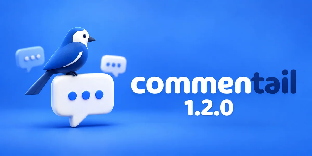 The blue Commentail bird on a comment bubble, with version number 1.2.0.